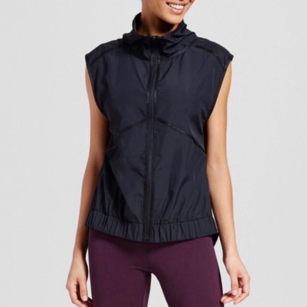 Champion Black Sleeveless Mesh Zip Up Vest Size Small